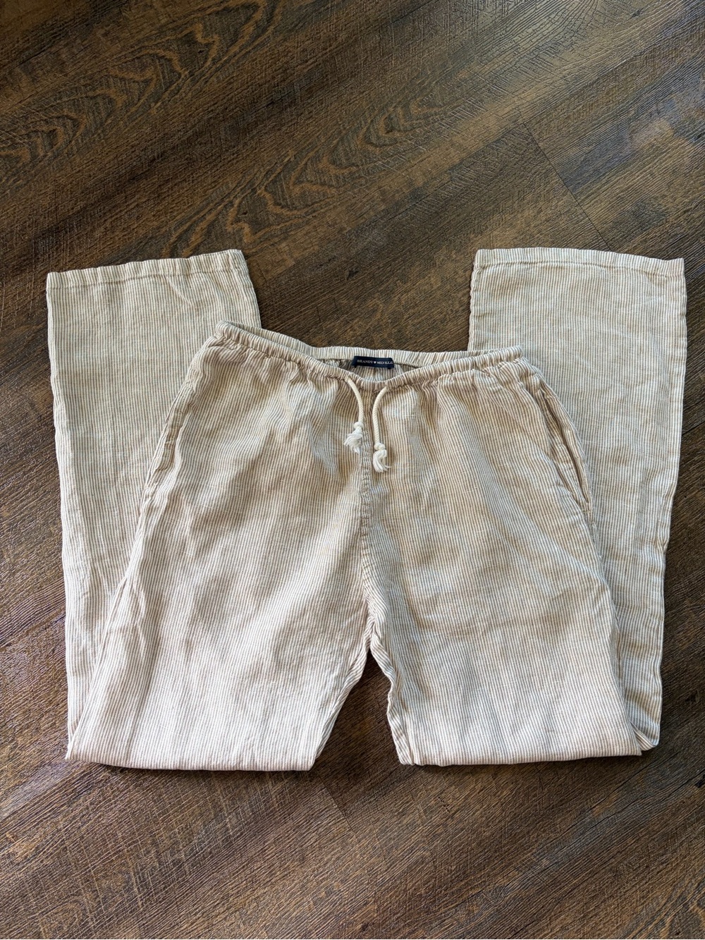 Brandy Melville Pinstripe Linen Pants, tan and cream